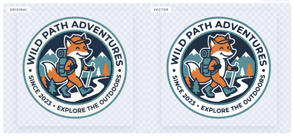 A mascot logo PNG next to its converted SVG version